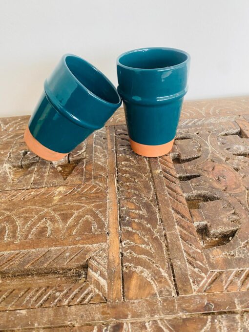 Blue|M| Handmade Modern Beldi Mug | Terracotta | Moroccan Coffee Mug | Set of 2