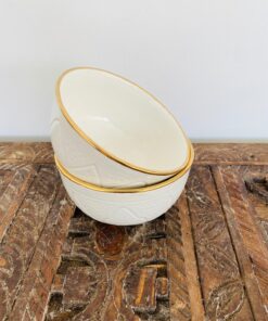 White Ceramic bowls | Set of 2 Salad Bowls decorated with Gold - Moroccan Garden ø 13,5