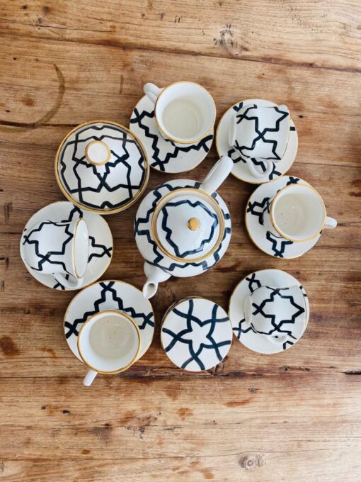 Traditional Tea Set | Handmade Black | Moroccan Pottery | Beldi | Moroccan Garden