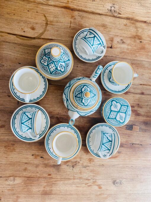 Traditional Tea Set | Handmade Asfi Blue | Moroccan Pottery | Beldi | Moroccan Garden