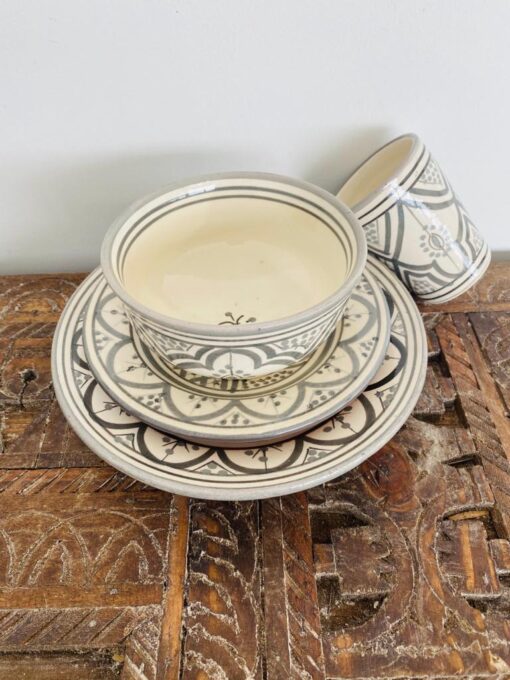 Traditional soup bowl set |Handmade Asfi Black| Moroccan Pottery