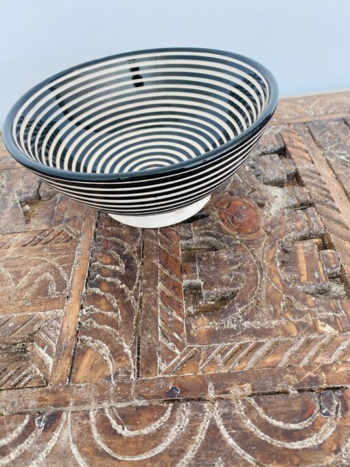 Asfi Pottery Bowl | Black White | Handmade Set of 2 | Moroccan Pottery | 18 cm