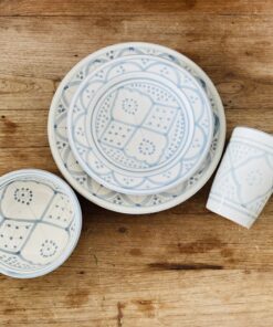 Traditional Bowl set | Set of 3 | Handmade Moroccan Pottery | Engraved | Light blue