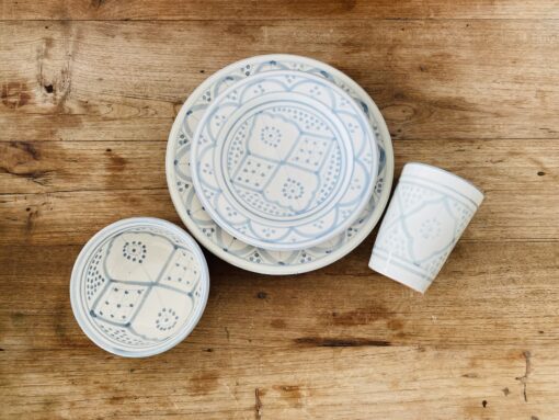 Traditional Bowl set | Set of 3 | Handmade Moroccan Pottery | Engraved | Light blue