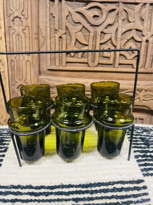 Traditional Beldi Glass | Olive | Moroccan Handmade Glass | Set of 6 | L